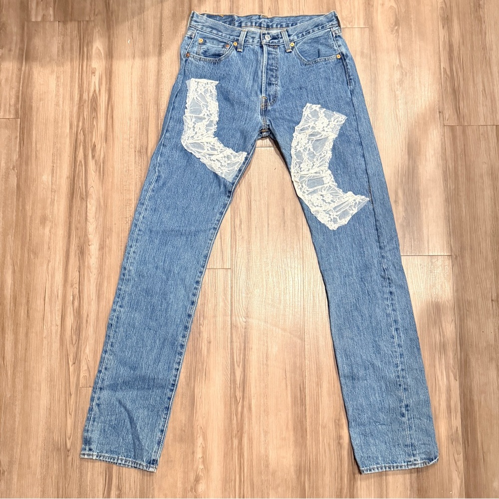 Levi Blue Jeans with White Lace Accents